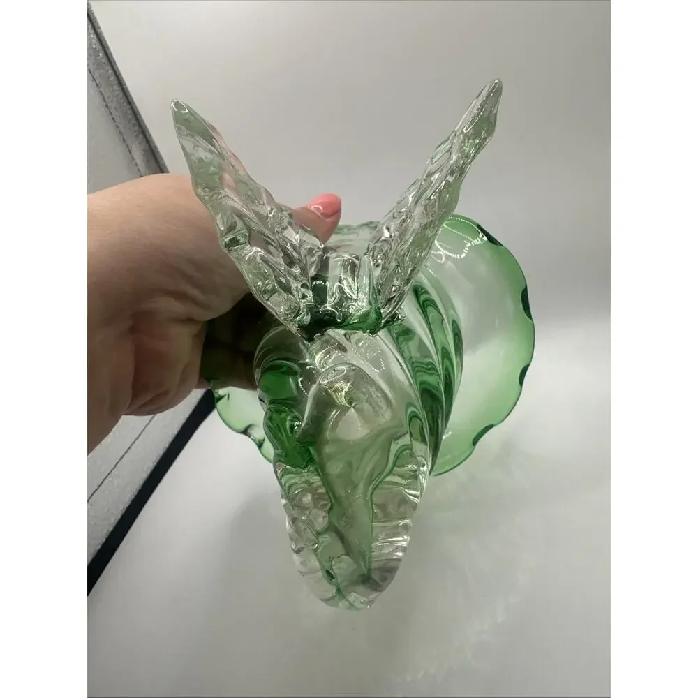 Vtg Murano Jack n Pulpit Green To Clear Blown Glass Upright Horn Vase-7
